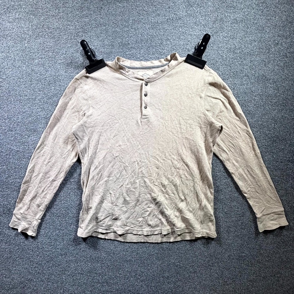 St. Johns Bay Henley T-Shirt Mens L Beige Waffle Knit Thermal Long Sleeve Shirt